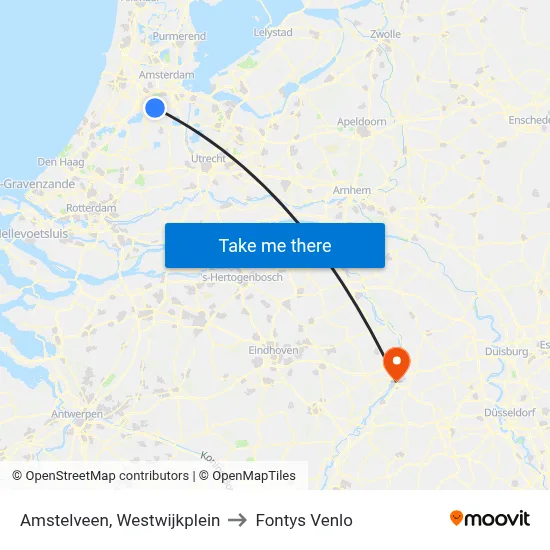 Amstelveen, Westwijkplein to Fontys Venlo map