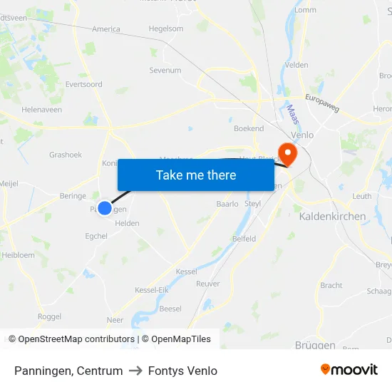 Panningen, Centrum to Fontys Venlo map