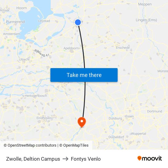 Zwolle, Deltion Campus to Fontys Venlo map