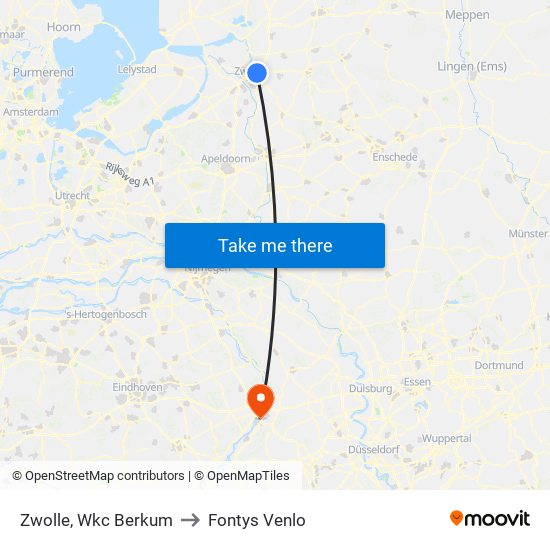 Zwolle, Wkc Berkum to Fontys Venlo map