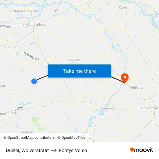 Duizel, Wolverstraat to Fontys Venlo map