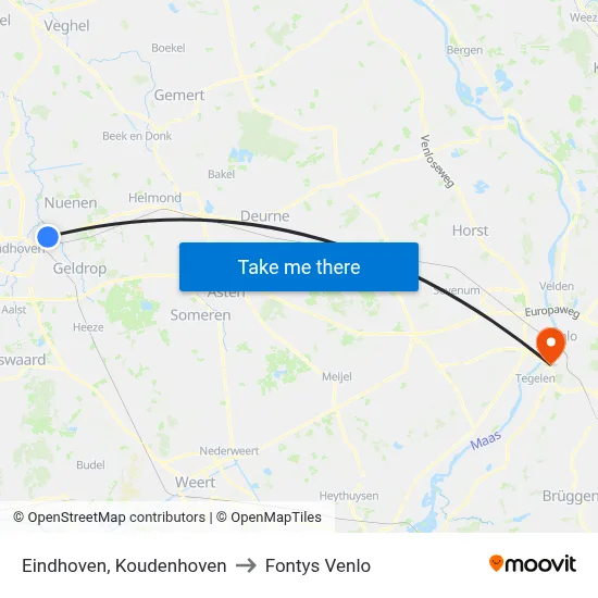 Eindhoven, Koudenhoven to Fontys Venlo map
