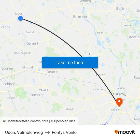 Uden, Velmolenweg to Fontys Venlo map