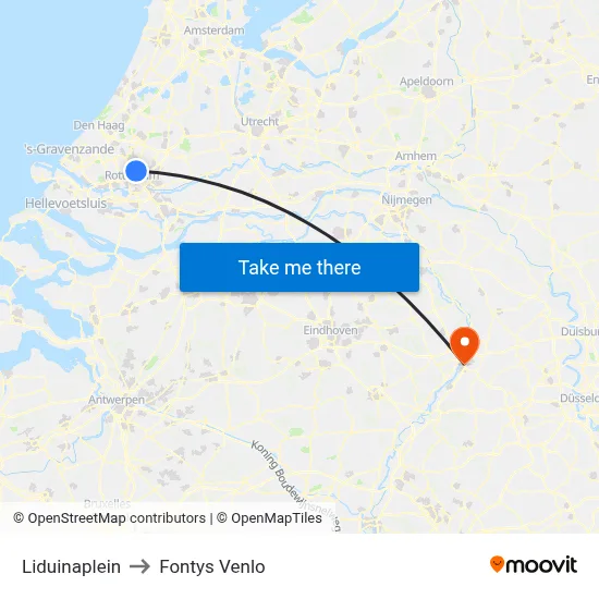 Liduinaplein to Fontys Venlo map