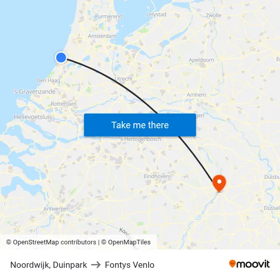 Noordwijk, Duinpark to Fontys Venlo map
