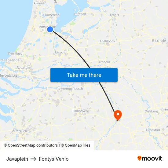 Javaplein to Fontys Venlo map