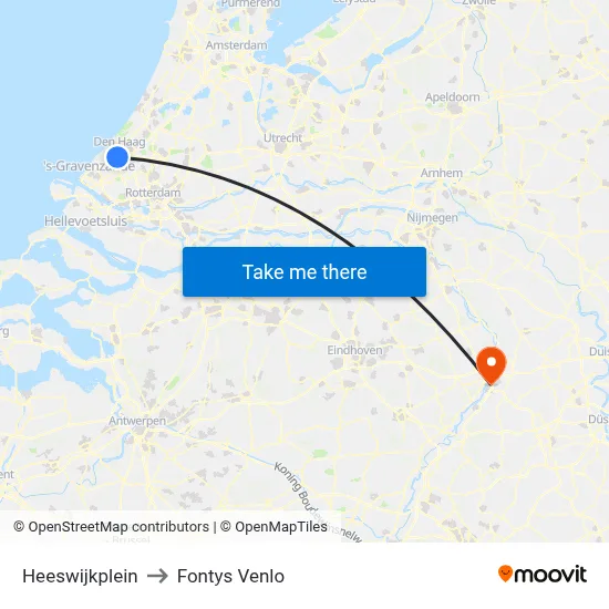 Heeswijkplein to Fontys Venlo map
