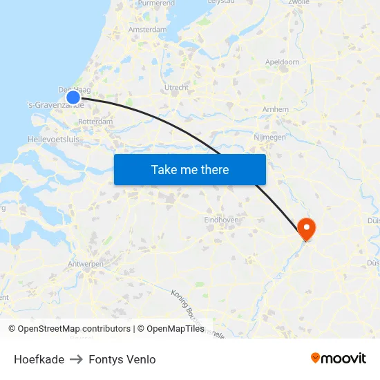 Hoefkade to Fontys Venlo map
