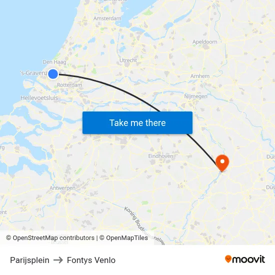 Parijsplein to Fontys Venlo map