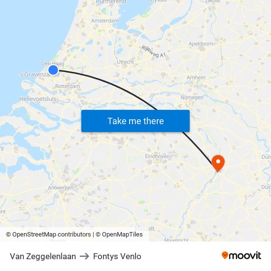 Van Zeggelenlaan to Fontys Venlo map