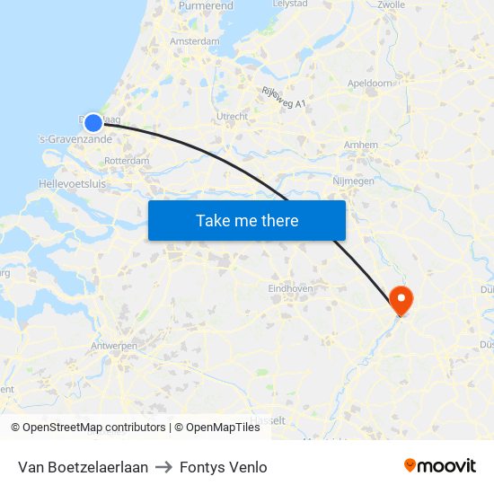 Van Boetzelaerlaan to Fontys Venlo map