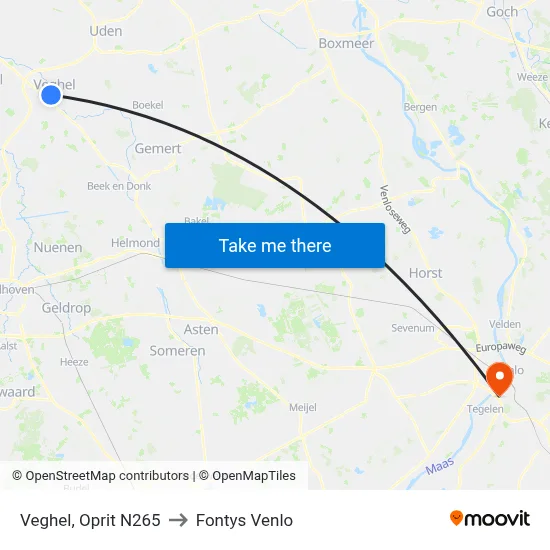 Veghel, Oprit N265 to Fontys Venlo map