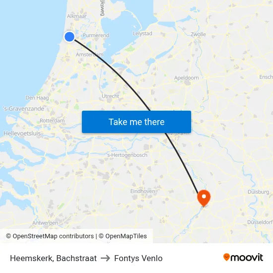 Heemskerk, Bachstraat to Fontys Venlo map