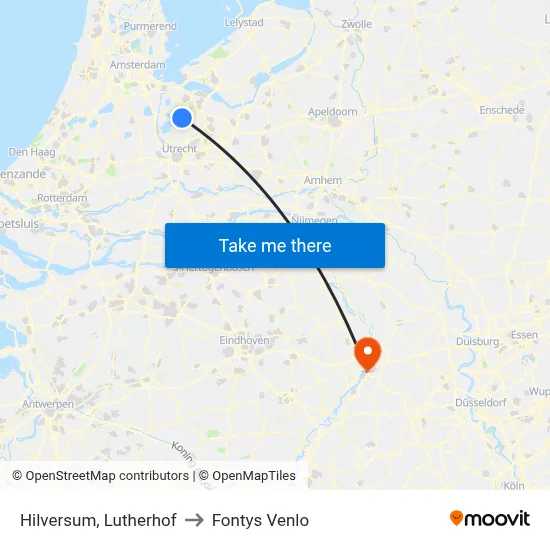 Hilversum, Lutherhof to Fontys Venlo map