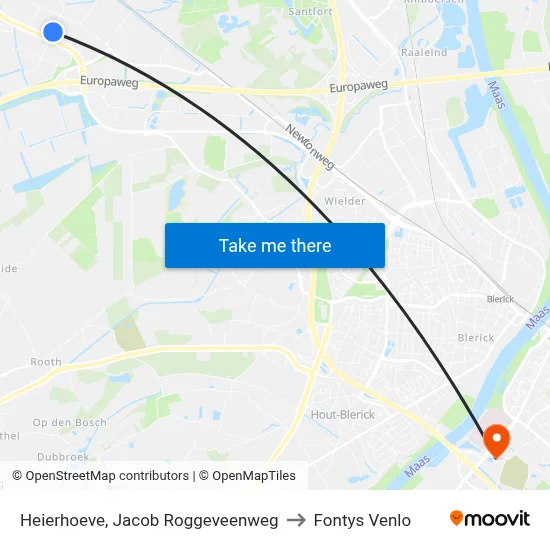 Heierhoeve, Jacob Roggeveenweg to Fontys Venlo map