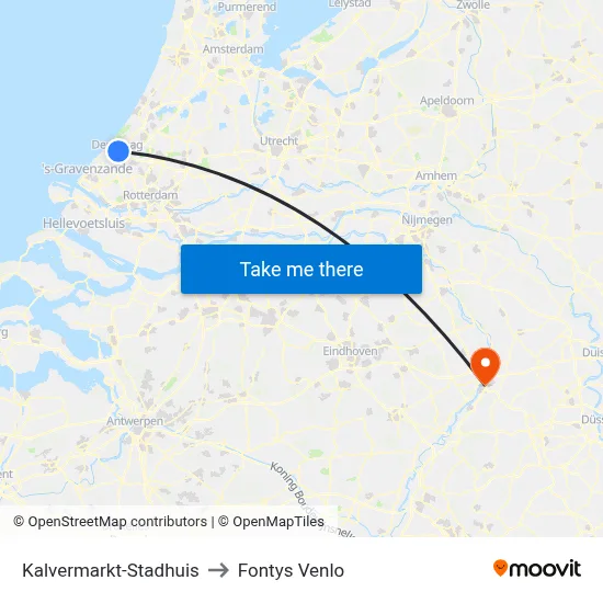 Kalvermarkt-Stadhuis to Fontys Venlo map