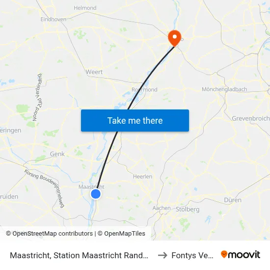 Maastricht, Station Maastricht Randwyck to Fontys Venlo map