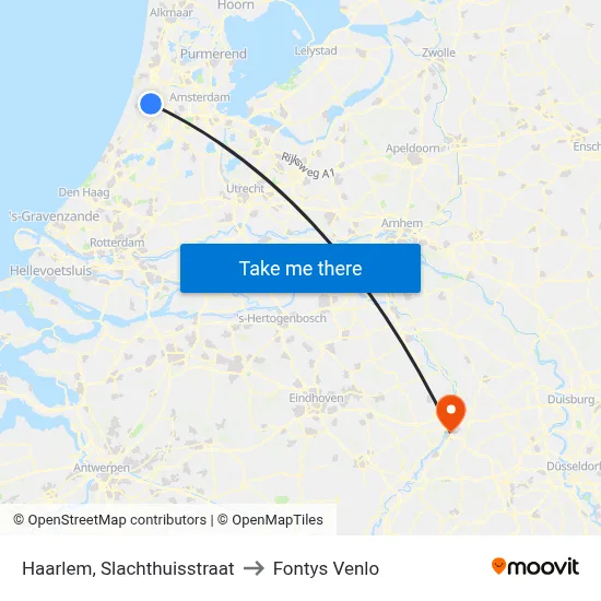 Haarlem, Slachthuisstraat to Fontys Venlo map