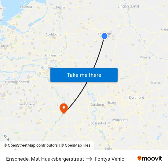 Enschede, Mst Haaksbergerstraat to Fontys Venlo map
