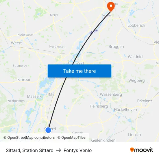 Sittard, Station Sittard to Fontys Venlo map