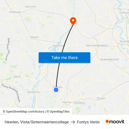 Heerlen, Vista/Sintermeertencollege to Fontys Venlo map