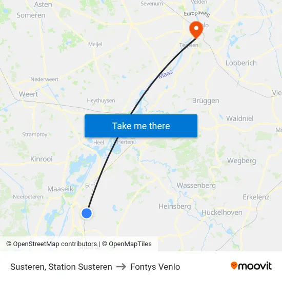 Susteren, Station Susteren to Fontys Venlo map