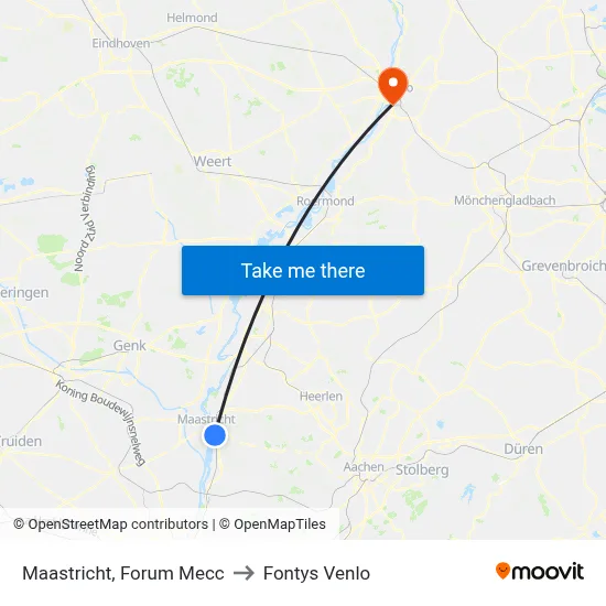 Maastricht, Forum Mecc to Fontys Venlo map