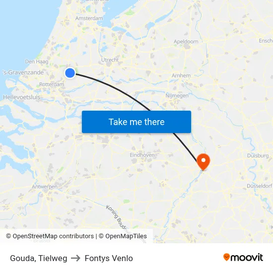 Gouda, Tielweg to Fontys Venlo map