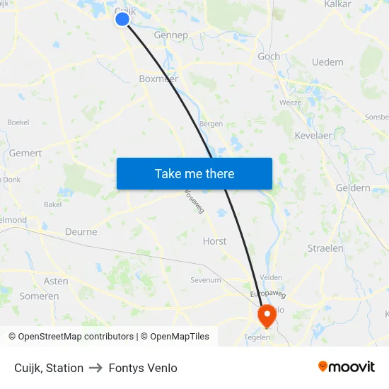 Cuijk, Station to Fontys Venlo map