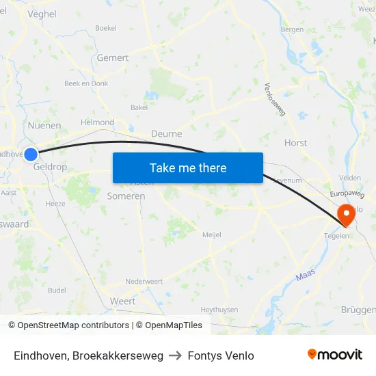 Eindhoven, Broekakkerseweg to Fontys Venlo map