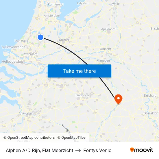 Alphen A/D Rijn, Flat Meerzicht to Fontys Venlo map
