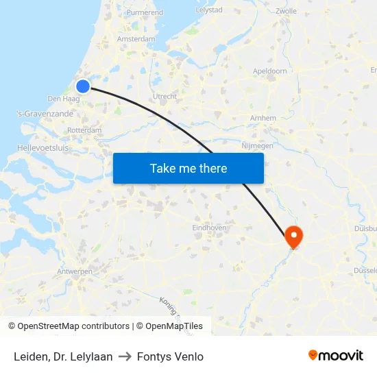 Leiden, Dr. Lelylaan to Fontys Venlo map
