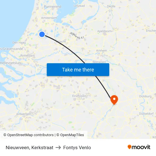 Nieuwveen, Kerkstraat to Fontys Venlo map