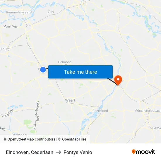 Eindhoven, Cederlaan to Fontys Venlo map