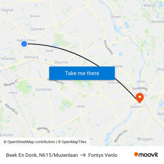 Beek En Donk, N615/Muzenlaan to Fontys Venlo map