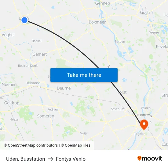 Uden, Busstation to Fontys Venlo map
