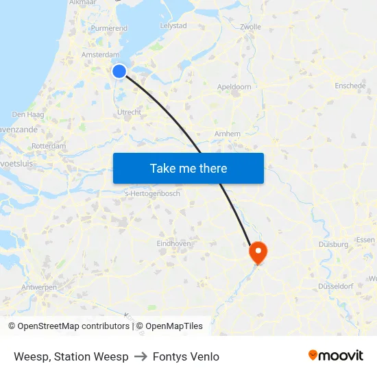 Weesp, Station Weesp to Fontys Venlo map