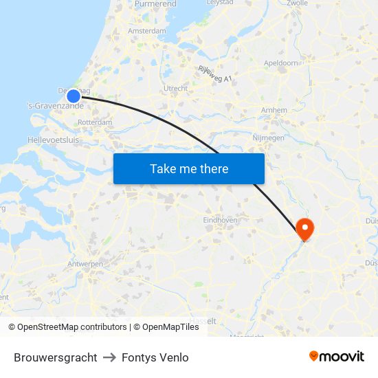 Brouwersgracht to Fontys Venlo map