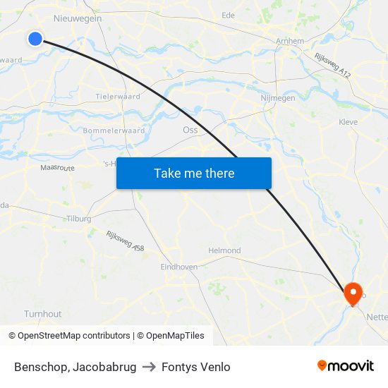 Benschop, Jacobabrug to Fontys Venlo map