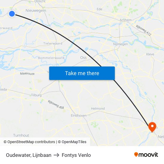 Oudewater, Lijnbaan to Fontys Venlo map