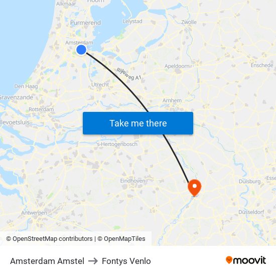 Amsterdam Amstel to Fontys Venlo map