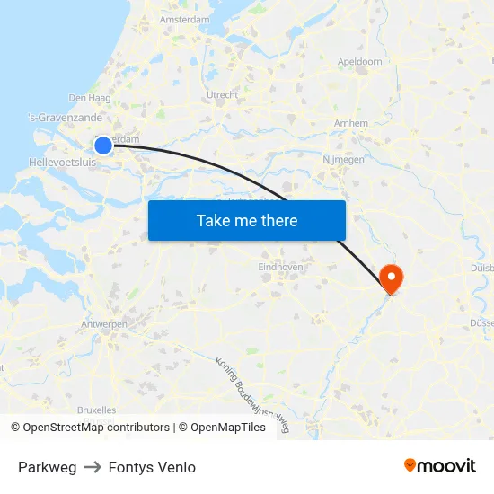 Parkweg to Fontys Venlo map
