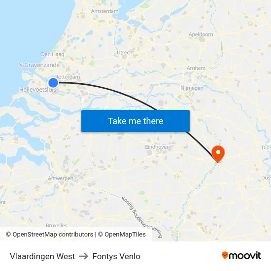 Vlaardingen West to Fontys Venlo map