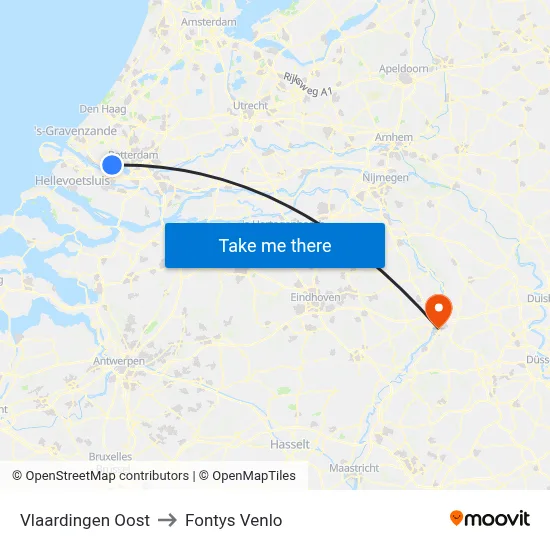 Vlaardingen Oost to Fontys Venlo map