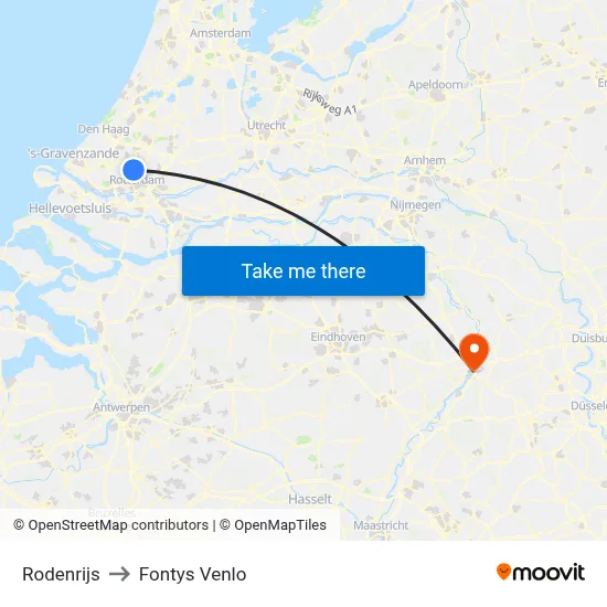 Rodenrijs to Fontys Venlo map