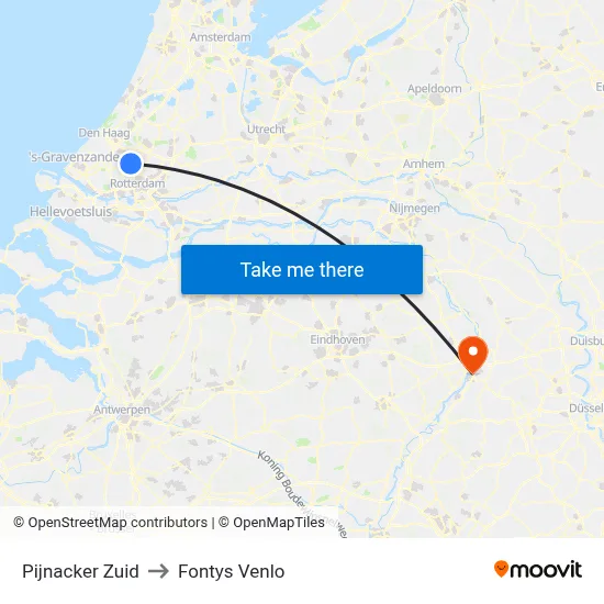 Pijnacker Zuid to Fontys Venlo map