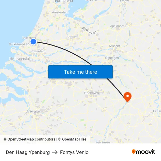 Den Haag Ypenburg to Fontys Venlo map