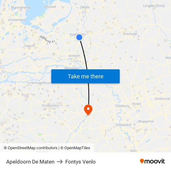 Apeldoorn De Maten to Fontys Venlo map