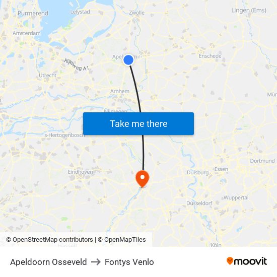 Apeldoorn Osseveld to Fontys Venlo map