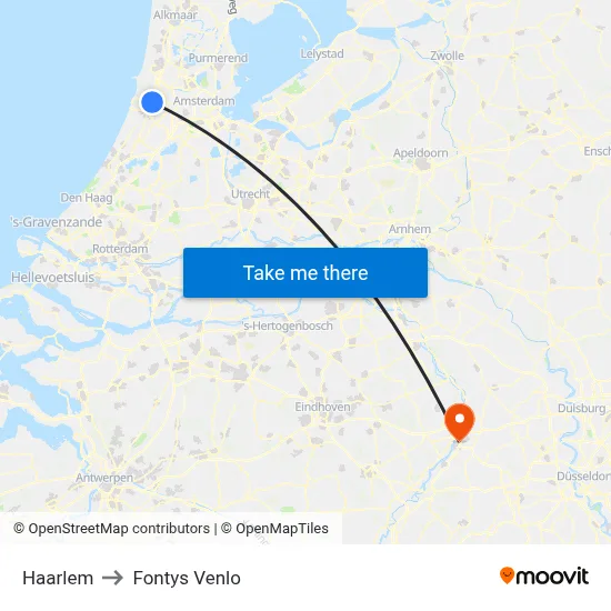 Haarlem to Fontys Venlo map